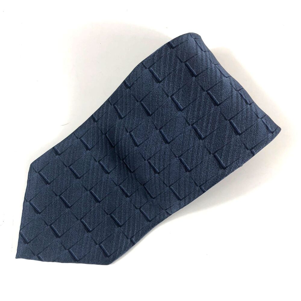 Stafford Executive Blue Woven Basketweave 100% Silk Tie Wide Made in Italy